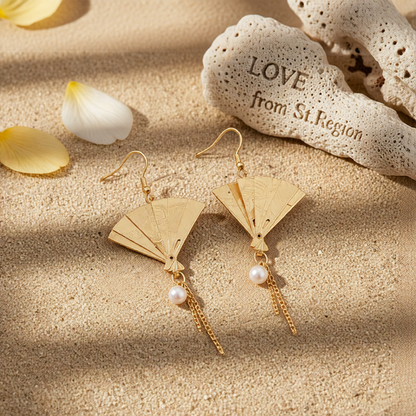 Pearl & 18K Gold-Plated Fan Drop Earrings