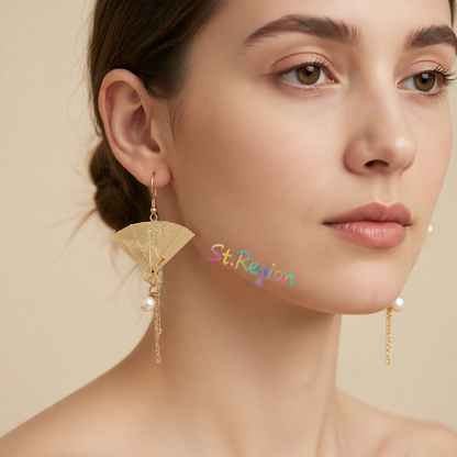 Pearl & 18K Gold-Plated Fan Drop Earrings