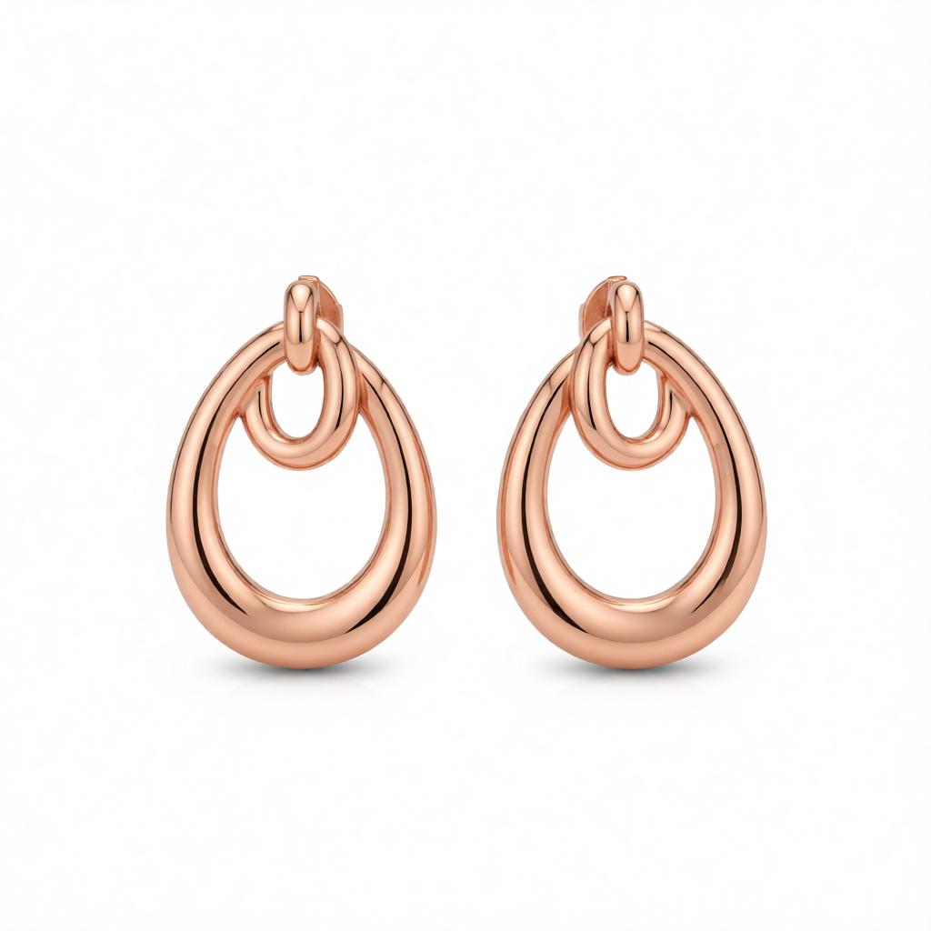 18K Rose Gold-Plated Interlocking Hoop Stud Earrings
