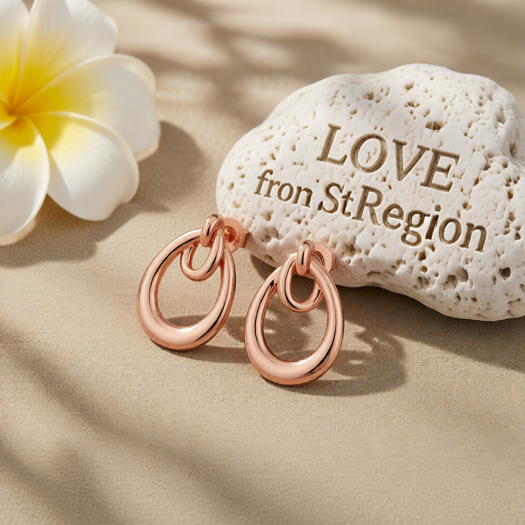 18K Rose Gold-Plated Interlocking Hoop Stud Earrings