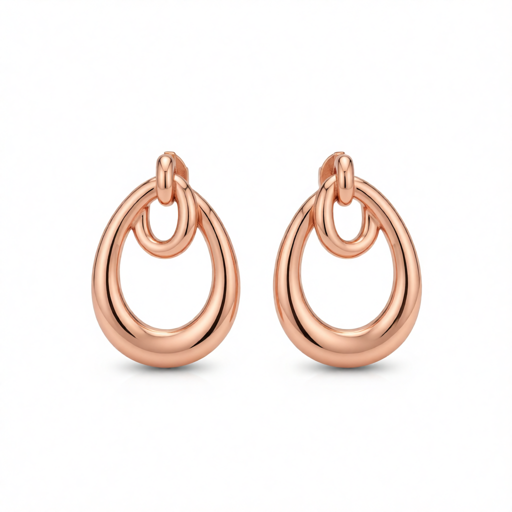 18K Rose Gold-Plated Interlocking Hoop Stud Earrings