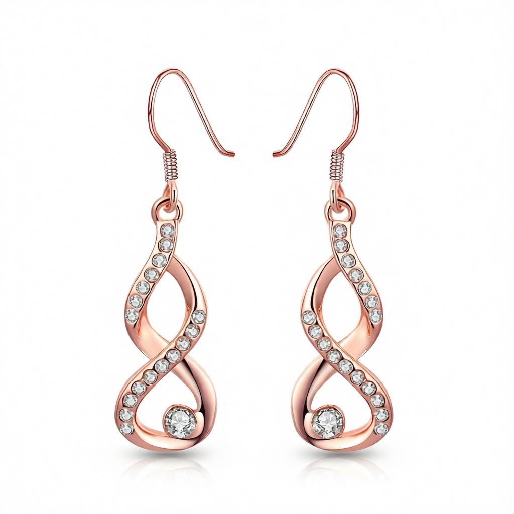 Cubic Zirconia & 18K Rose Gold-Plated Figure-Eight Drop Earrings