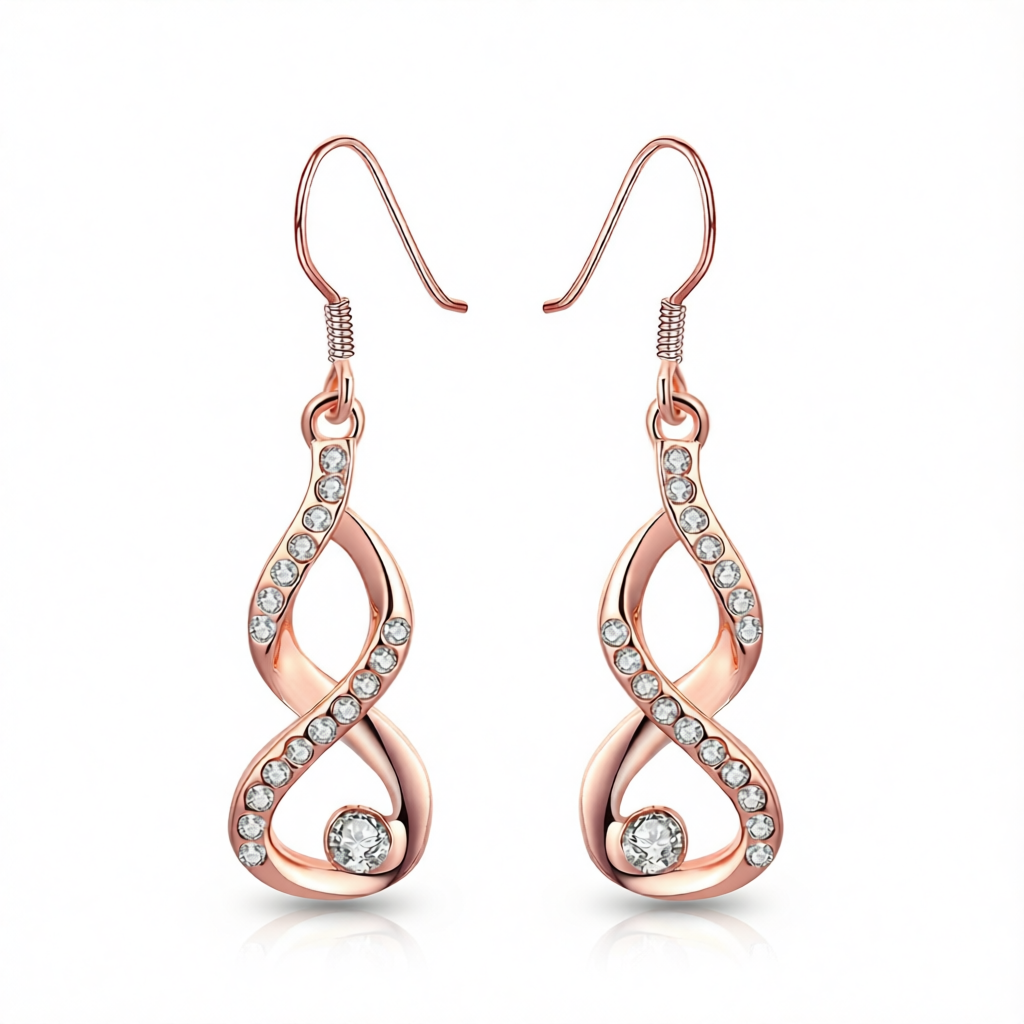 Cubic Zirconia & 18K Rose Gold-Plated Figure-Eight Drop Earrings