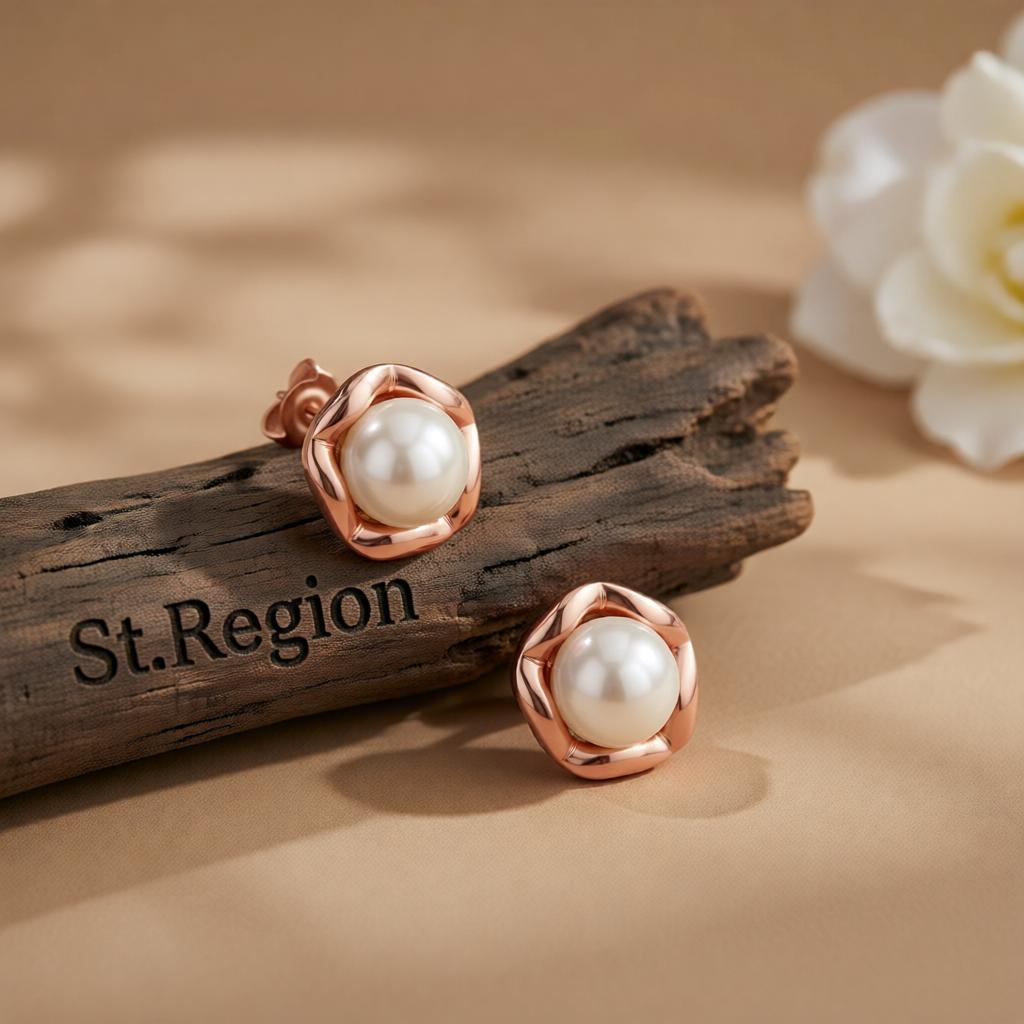Pearl & 18K Rose Gold-Plated Shell Stud Earrings