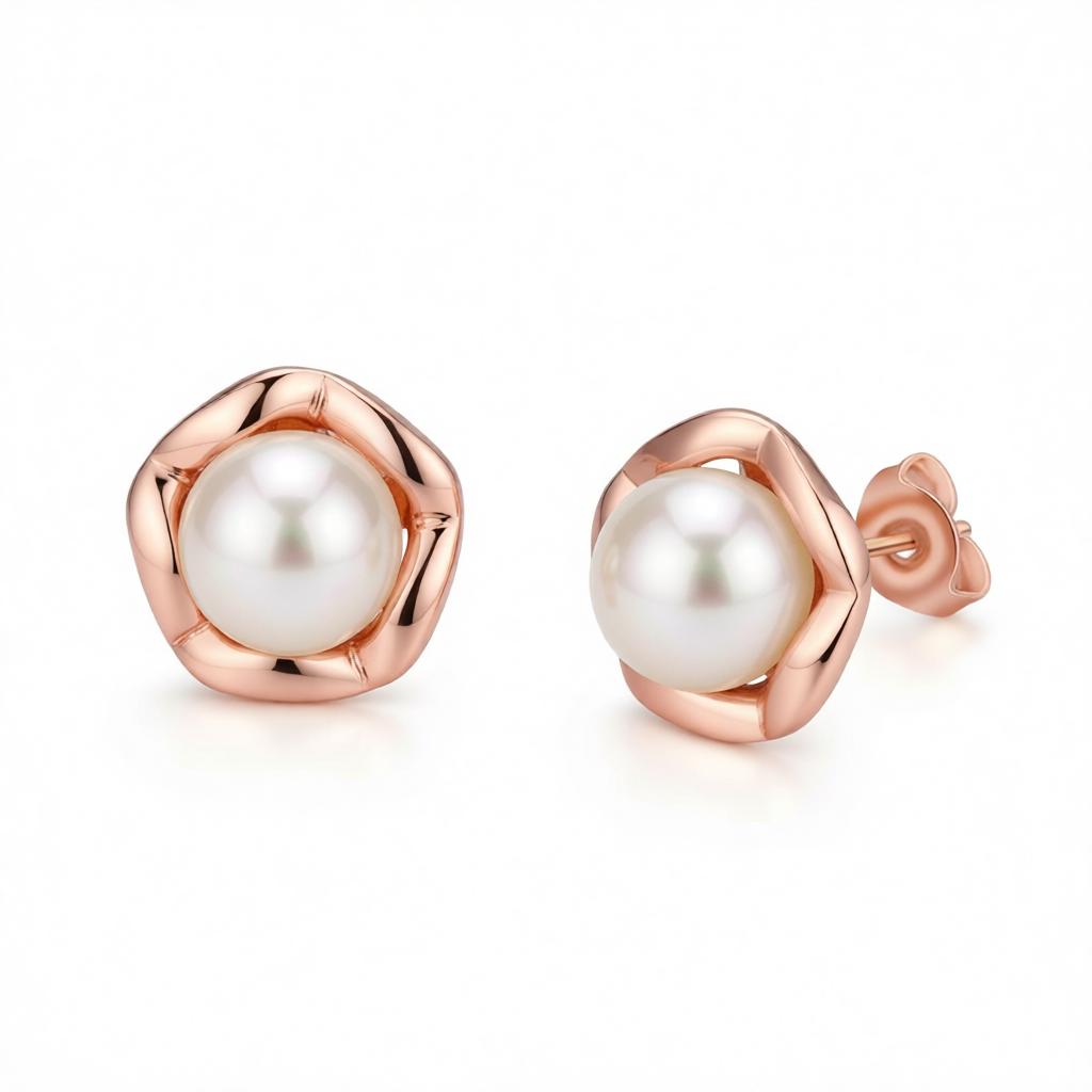 Pearl & 18K Rose Gold-Plated Shell Stud Earrings