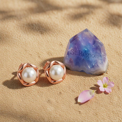 Pearl & 18K Rose Gold-Plated Shell Stud Earrings