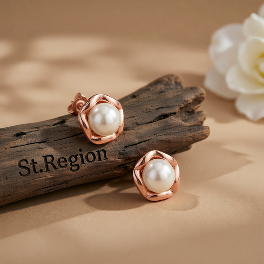Pearl & 18K Rose Gold-Plated Shell Stud Earrings