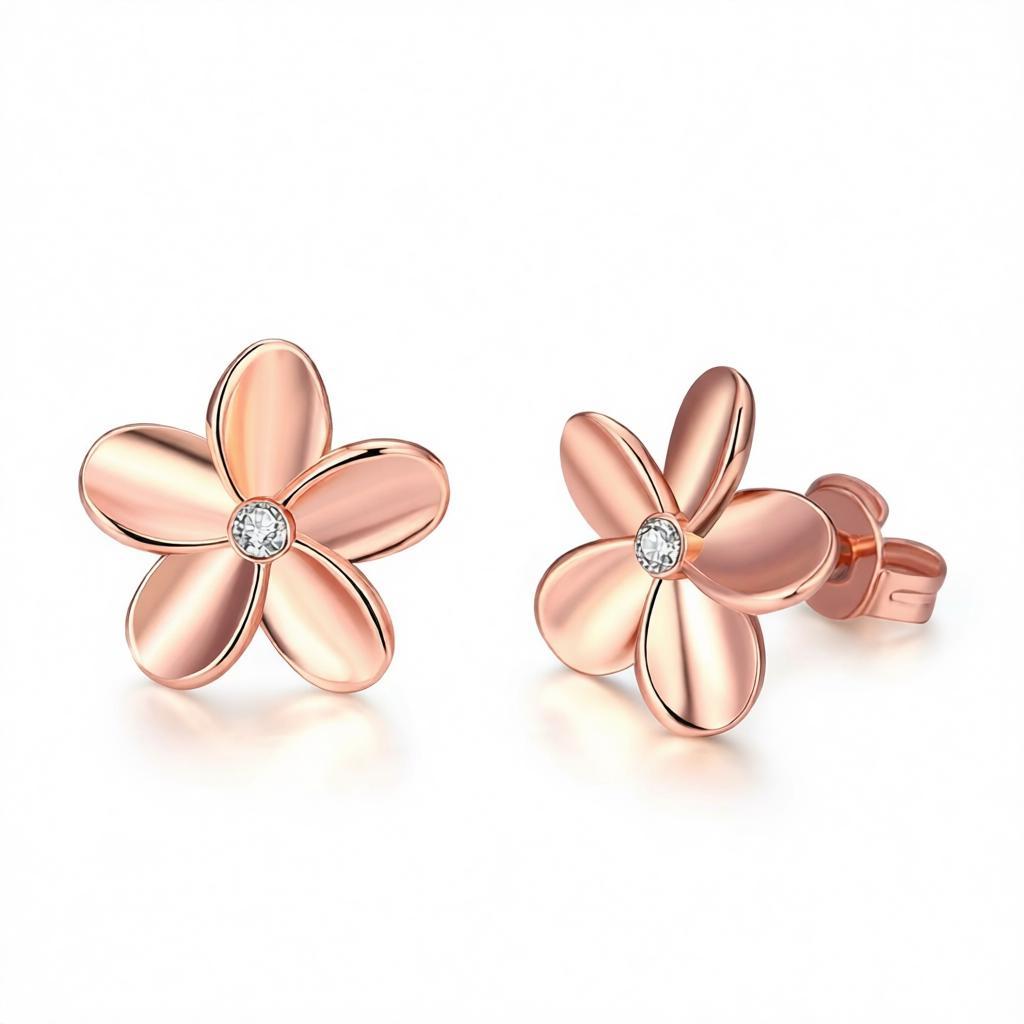 Cubic Zirconia and 18K Rose Gold-Plated Floral Stud Earrings, cubic zirconia stud earrings for women, side view