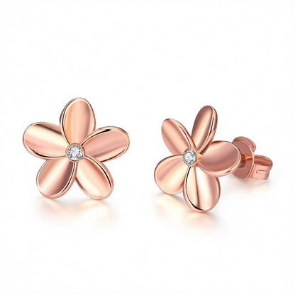 Cubic Zirconia and 18K Rose Gold-Plated Floral Stud Earrings, cubic zirconia stud earrings for women, side view