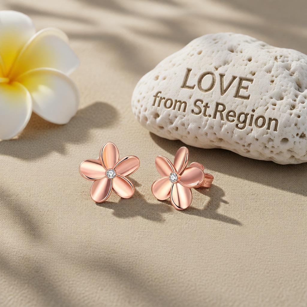 Cubic Zirconia and 18K Rose Gold-Plated Floral Stud Earrings, cubic zirconia stud earrings for women, lifestyle look
