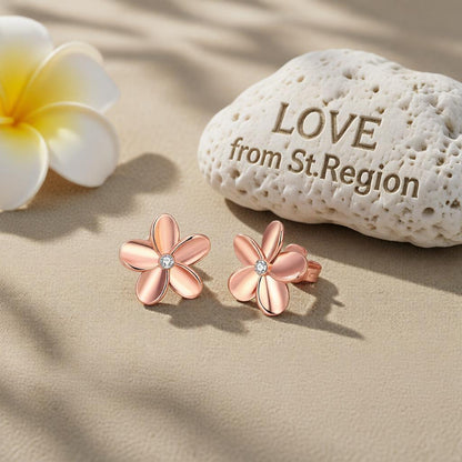 Cubic Zirconia and 18K Rose Gold-Plated Floral Stud Earrings, cubic zirconia stud earrings for women, lifestyle look