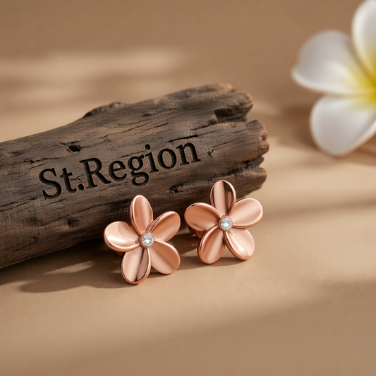Cubic Zirconia & 18K Rose Gold-Plated Floral Stud Earrings