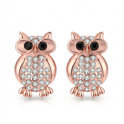 Cubic Zirconia & 18K Rose Gold-Plated Owl Stud Earrings