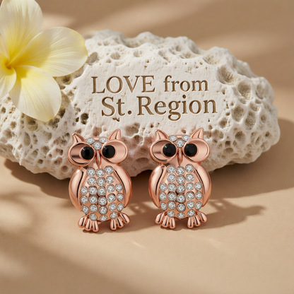 Cubic Zirconia & 18K Rose Gold-Plated Owl Stud Earrings