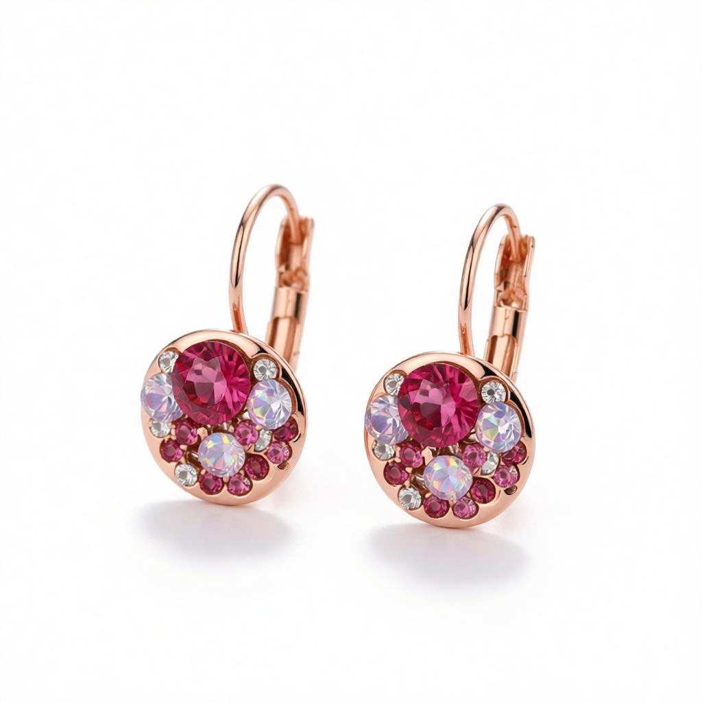 Red Crystal and 18K Rose Gold-Plated Huggie Earrings, rose gold huggie earrings, vintage-inspired design, side view