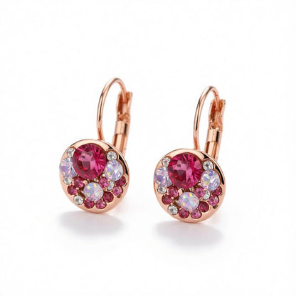 Red Crystal and 18K Rose Gold-Plated Huggie Earrings, rose gold huggie earrings, vintage-inspired design, side view