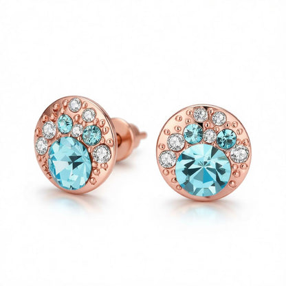 Blue Cubic Zirconia & 18K Rose Gold-Plated Cluster Stud Earrings