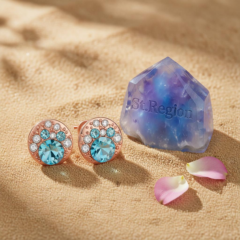 Blue Cubic Zirconia & 18K Rose Gold-Plated Cluster Stud Earrings