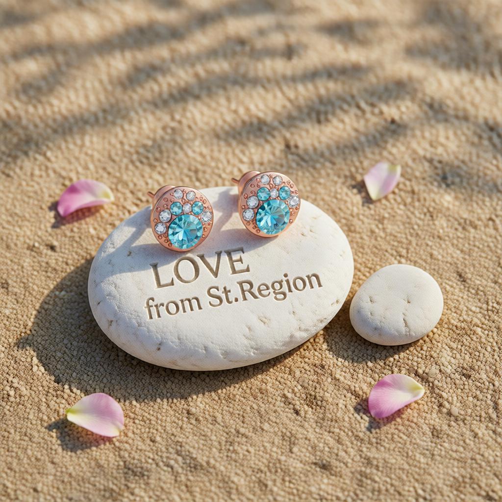 Blue Cubic Zirconia & 18K Rose Gold-Plated Cluster Stud Earrings