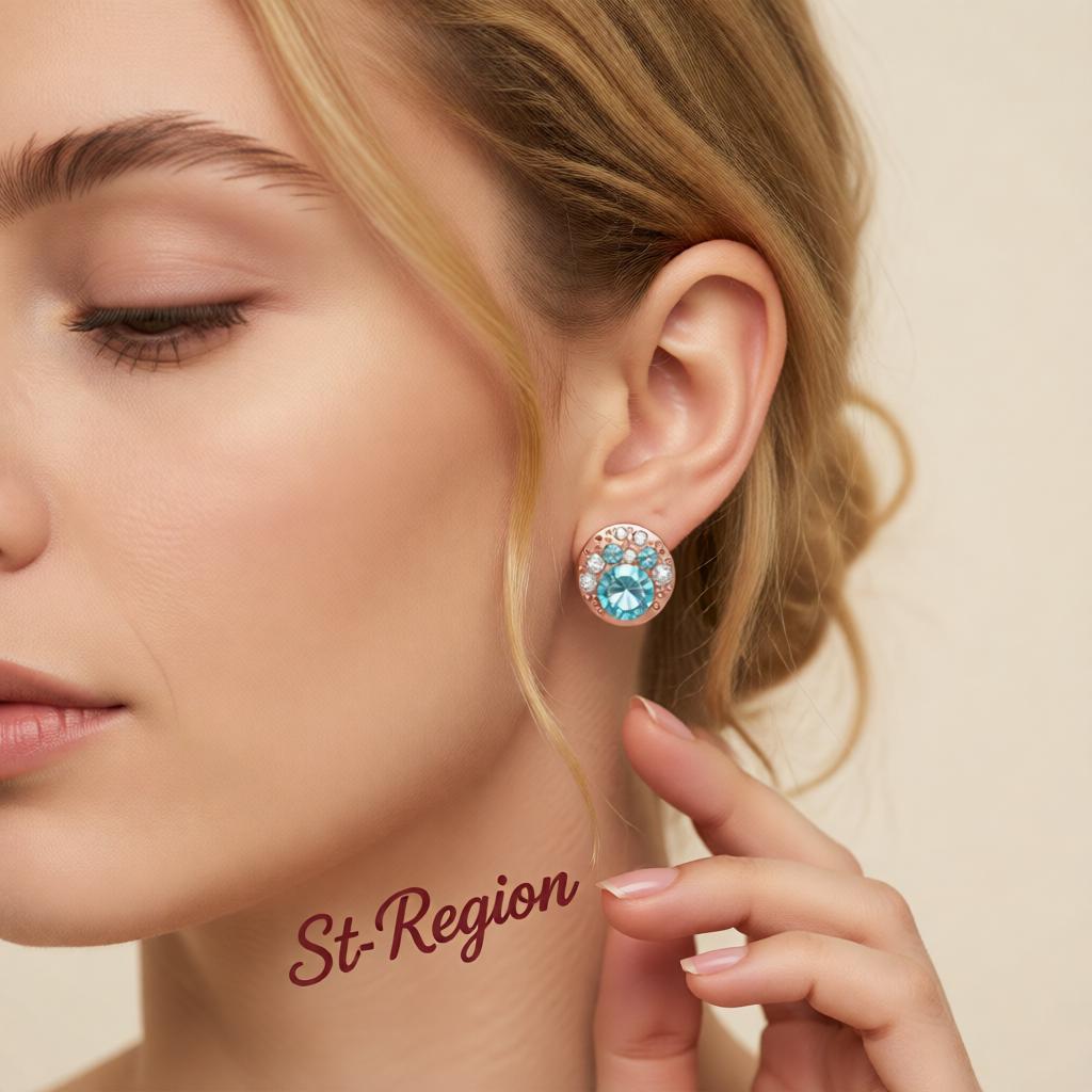 Blue Cubic Zirconia & 18K Rose Gold-Plated Cluster Stud Earrings