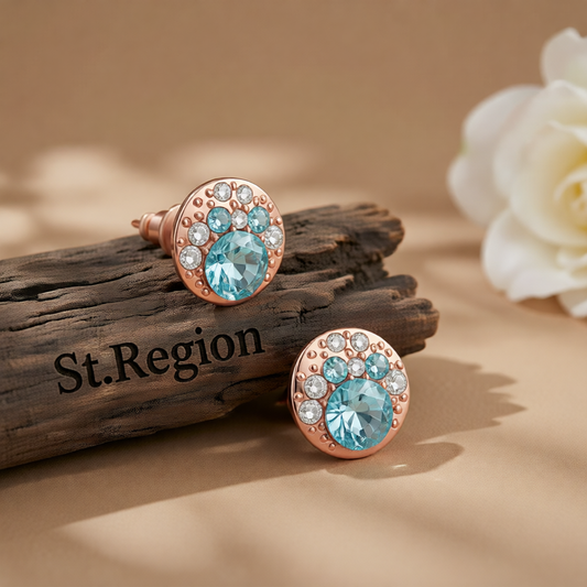 Blue Cubic Zirconia & 18K Rose Gold-Plated Cluster Stud Earrings