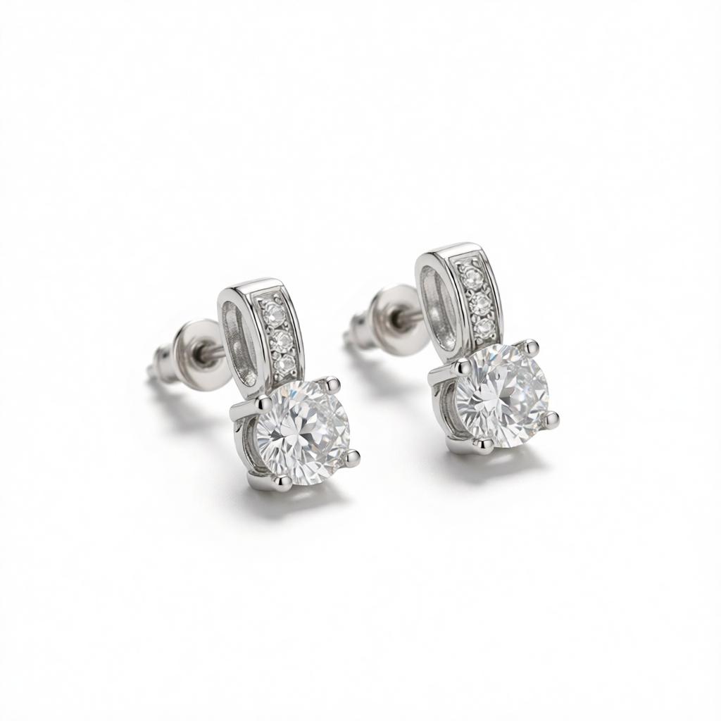 Cubic Zirconia & Silver-Plated Square Drop Earrings