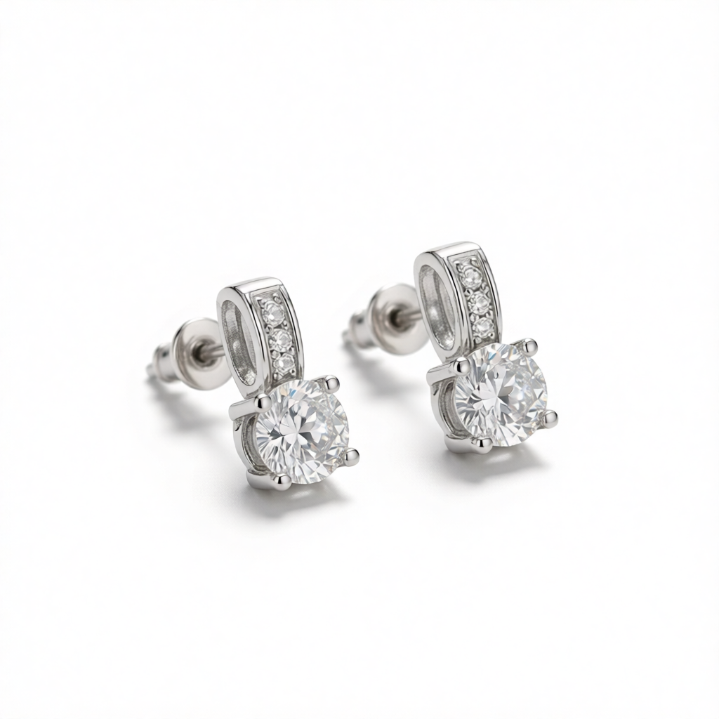 Cubic Zirconia & Silver-Plated Square Drop Earrings