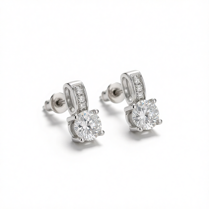 Cubic Zirconia & Silver-Plated Square Drop Earrings