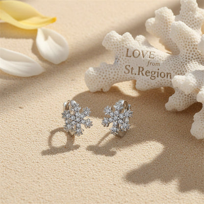 Cubic Zirconia and Silver-Plated Snowflake Huggie Earrings, silver huggie earrings, elegant gift for her, lifestyle look
