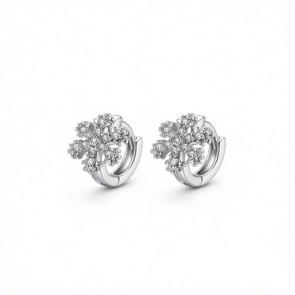 Cubic Zirconia and Silver-Plated Snowflake Huggie Earrings, silver huggie earrings, elegant gift for her, side view