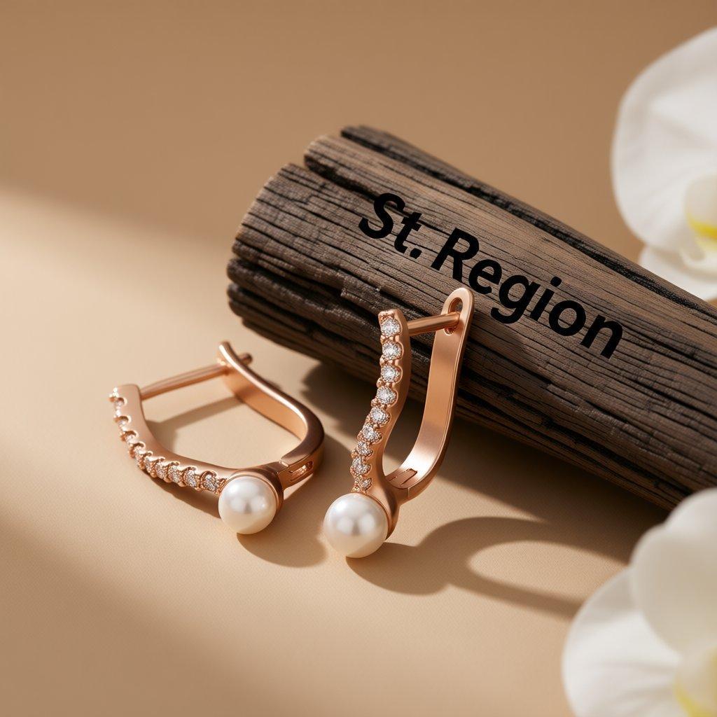 Pearl and 18K Rose Gold-Plated Huggie Earrings, rose gold huggie earrings, dainty minimalist design, front view