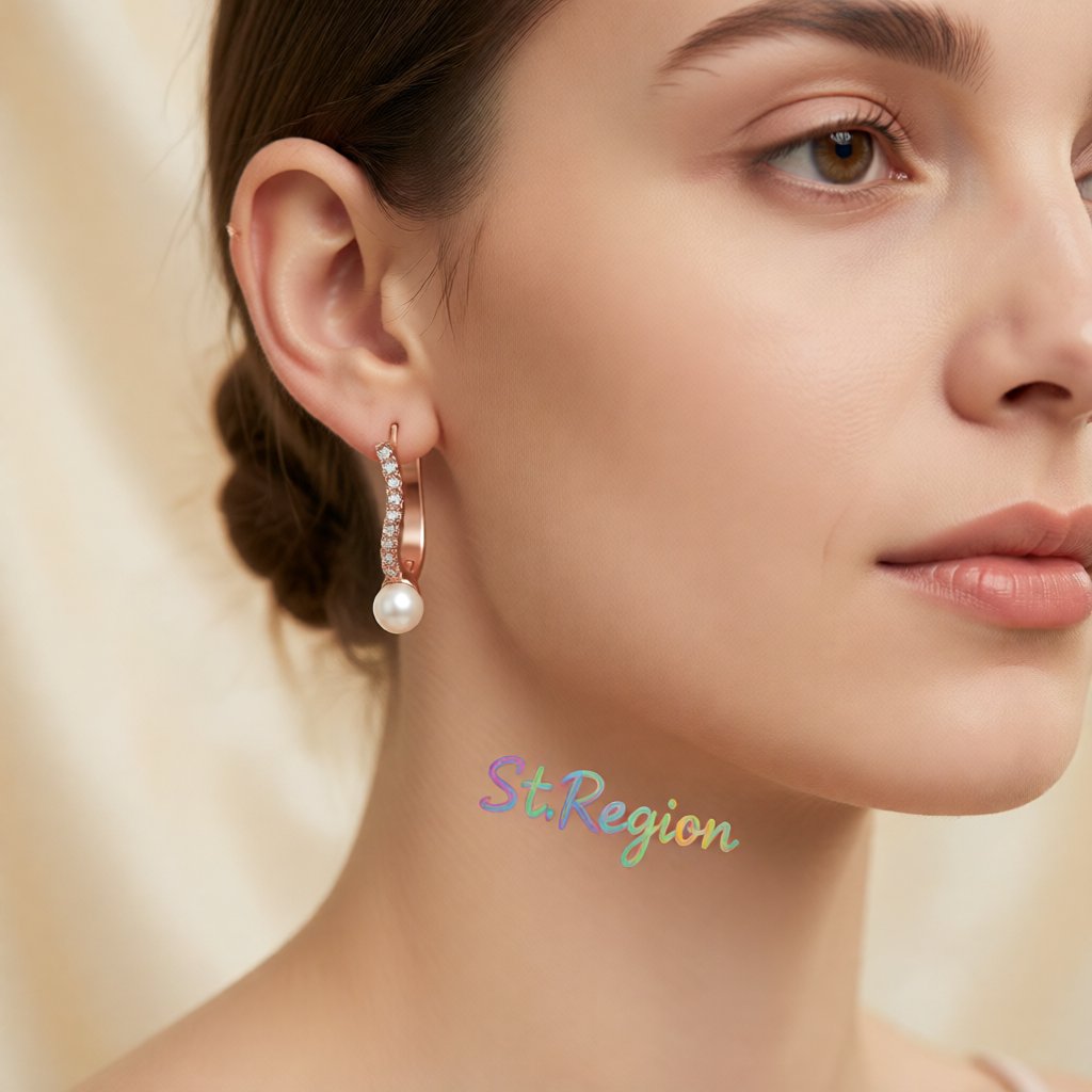 Pearl and 18K Rose Gold-Plated Huggie Earrings, rose gold huggie earrings, dainty minimalist design, styled look