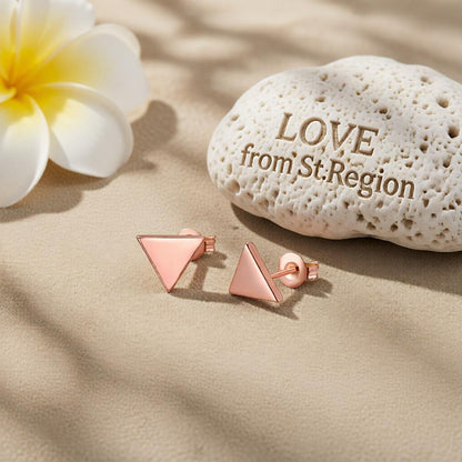 18K Rose Gold-Plated Triangle Stud Earrings, cubic zirconia stud earrings for women, everyday style, lifestyle look