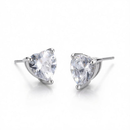 Crystal & Silver-Plated Heart Stud Earrings
