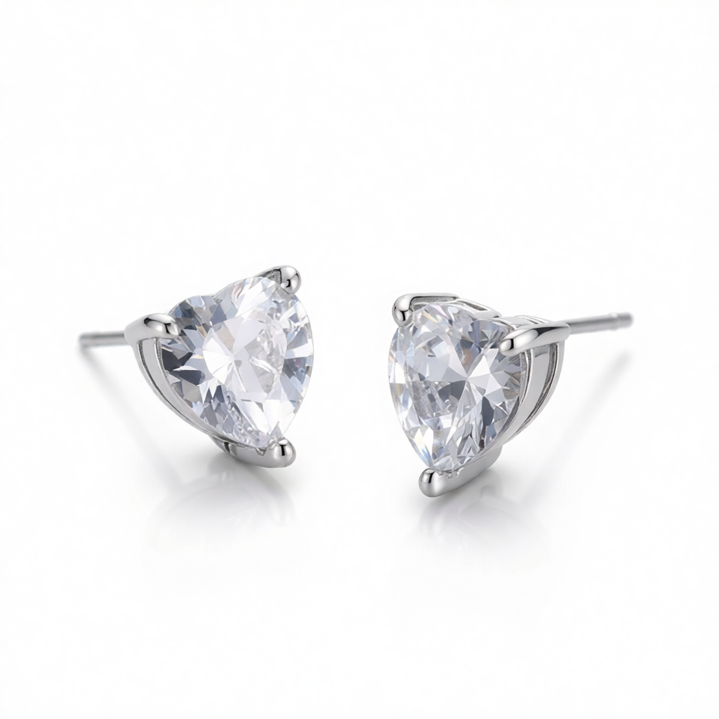 Crystal & Silver-Plated Heart Stud Earrings