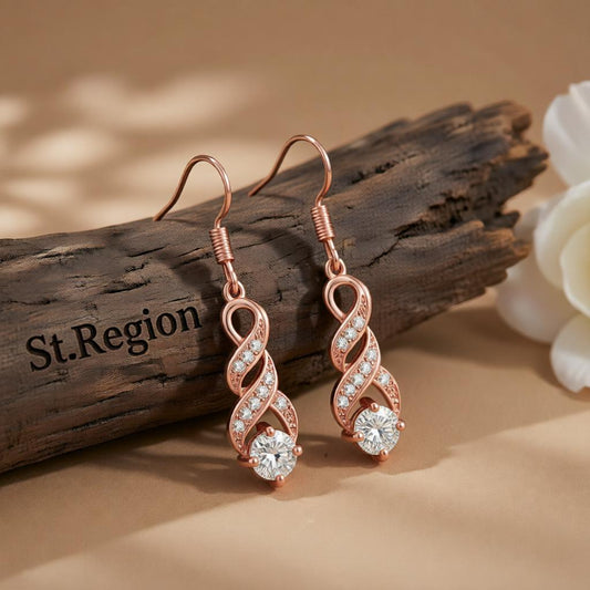 Cubic Zirconia & 18K Rose Gold-Plated Twisted Drop Earrings