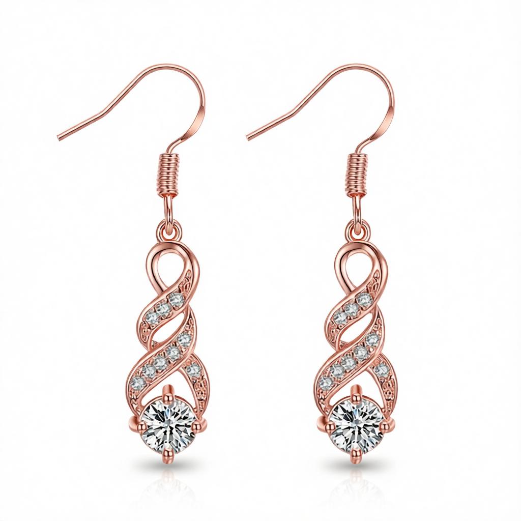 Cubic Zirconia & 18K Rose Gold-Plated Twisted Drop Earrings