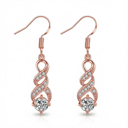 Cubic Zirconia & 18K Rose Gold-Plated Twisted Drop Earrings