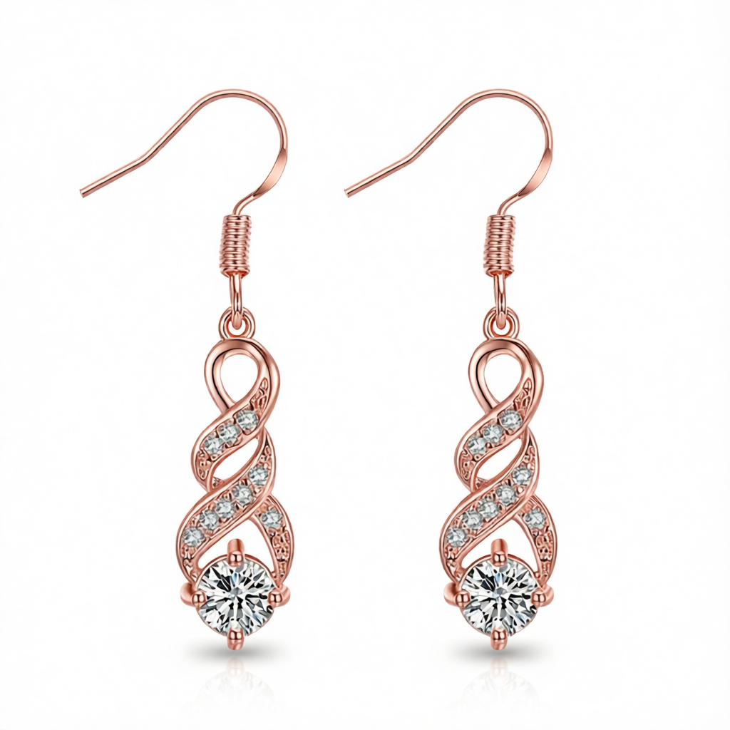 Cubic Zirconia & 18K Rose Gold-Plated Twisted Drop Earrings