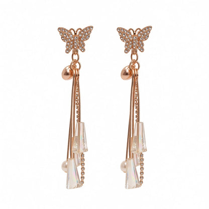 Pearl and 18K Gold-Plated Butterfly Tassel Drop Earrings, gold drop earrings for women, elegant gift for her, side view