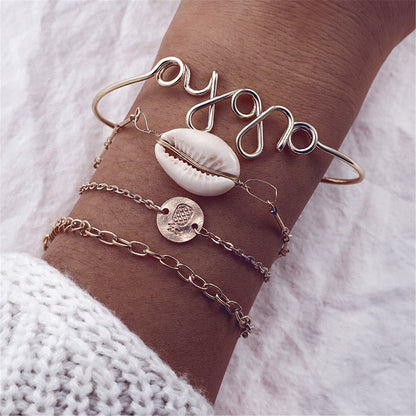 Shell and 18K Gold-Plated 'Aloha' Bracelet Set, jewelry gift sets for women, vintage-inspired design, front view