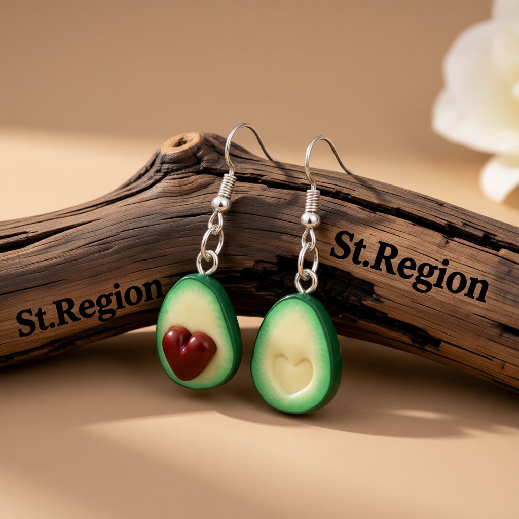 Green and Silver-Plated Avocado Heart Drop Earrings, silver drop earrings for women, everyday style, front view