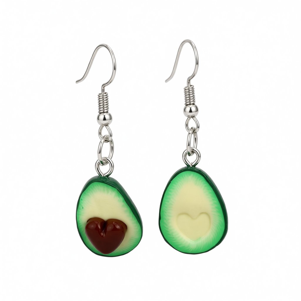 Green and Silver-Plated Avocado Heart Drop Earrings, silver drop earrings for women, everyday style, side view