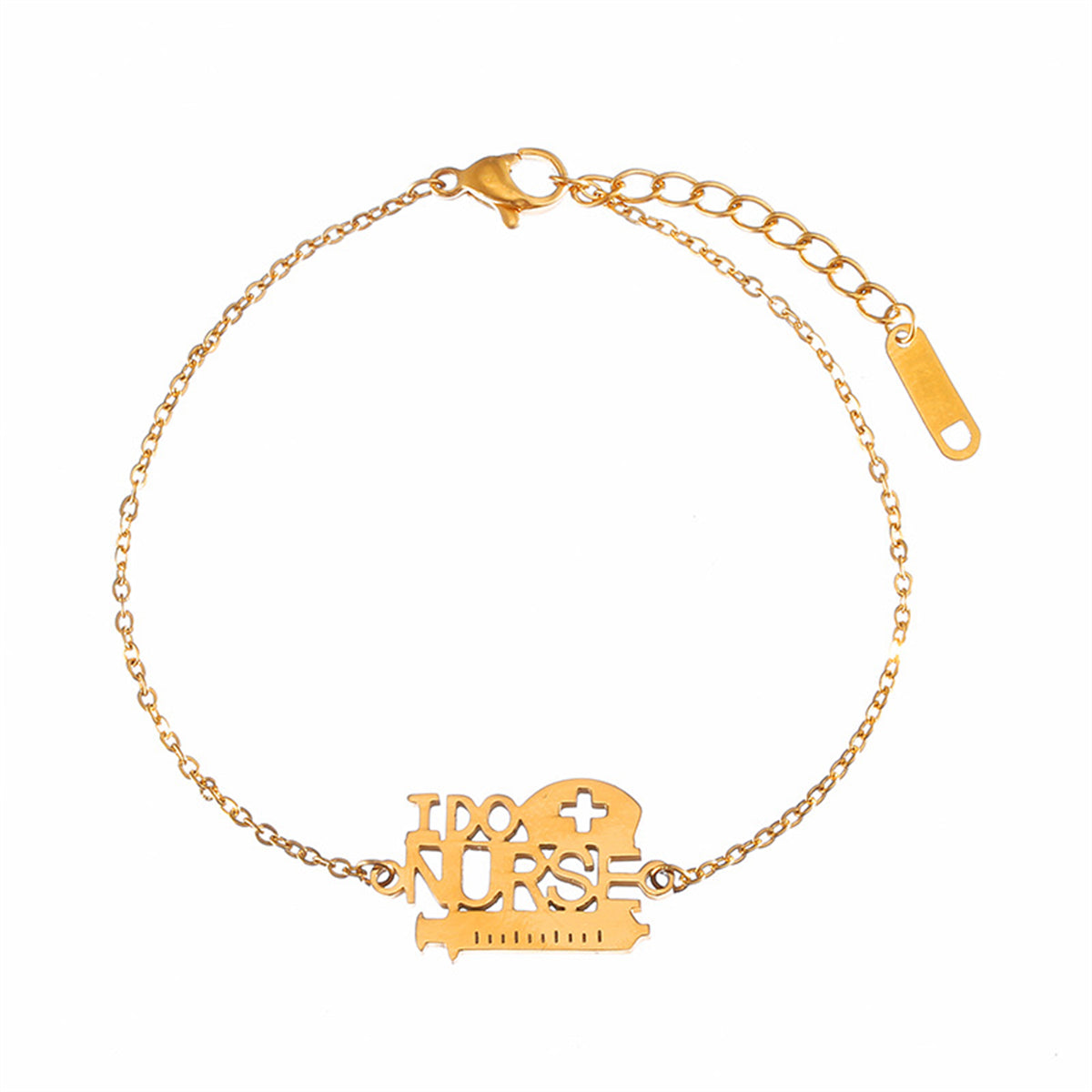 18K Gold-Plated 'I Do Nurse' Charm Bracelet, gold bracelet for women, everyday style, front view