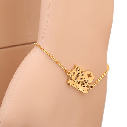 18K Gold-Plated 'I Do Nurse' Charm Bracelet, gold bracelet for women, everyday style, side view