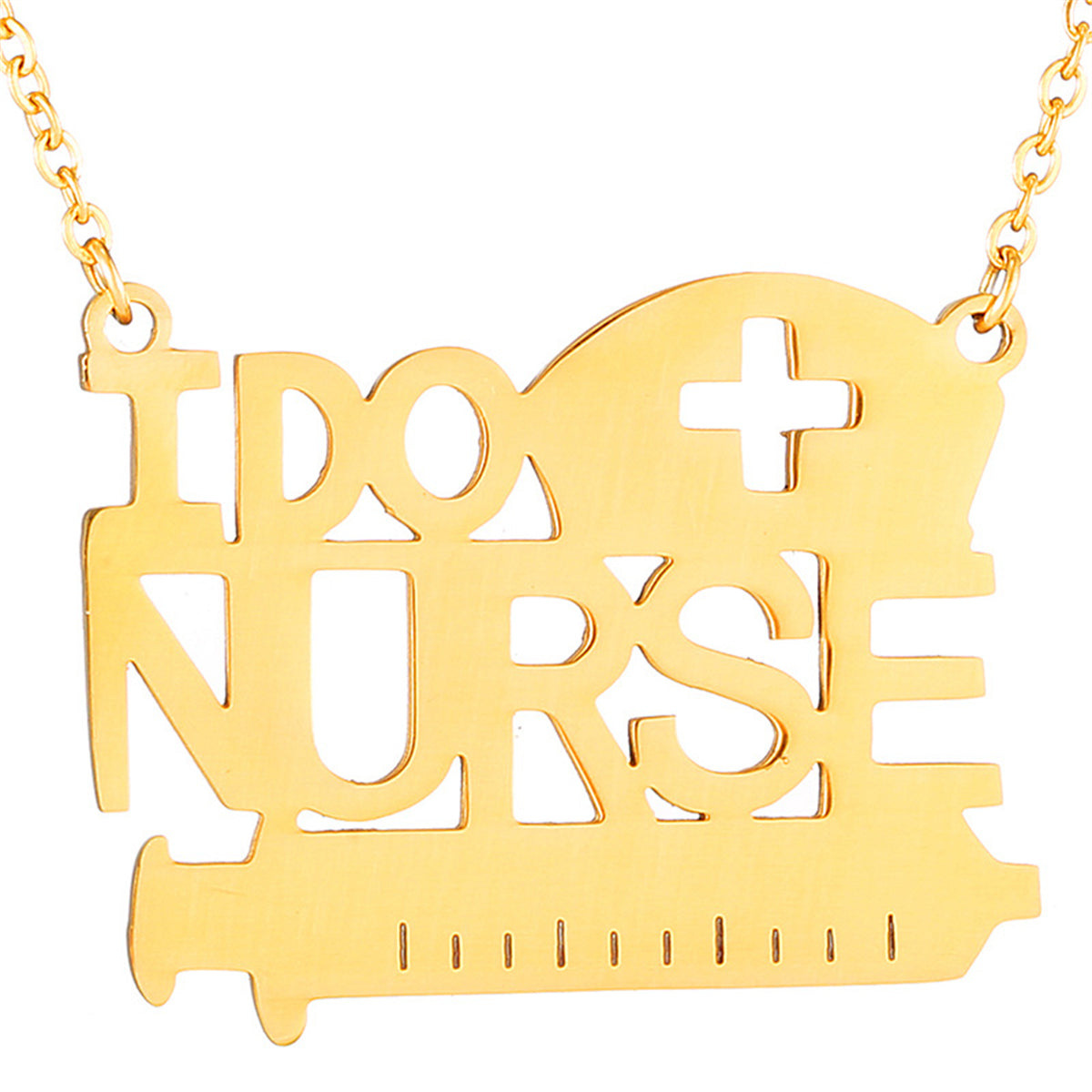 18K Gold-Plated 'I Do Nurse' Pendant Necklace, gold pendant necklace for women, dainty minimalist design, side view