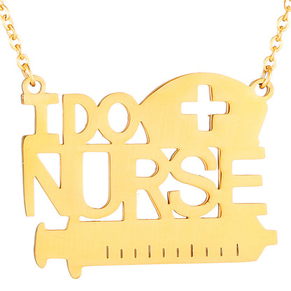 18K Gold-Plated 'I Do Nurse' Pendant Necklace, gold pendant necklace for women, dainty minimalist design, side view