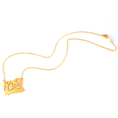 18K Gold-Plated 'I Do Nurse' Pendant Necklace, gold pendant necklace for women, dainty minimalist design, detail close-up