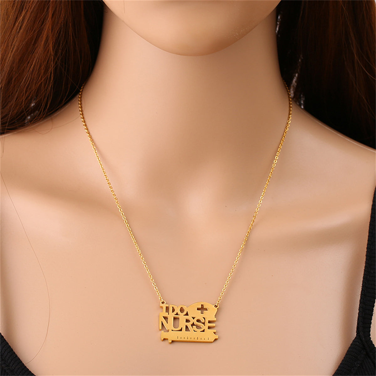 18K Gold-Plated 'I Do Nurse' Pendant Necklace, gold pendant necklace for women, dainty minimalist design, front view