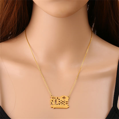 18K Gold-Plated 'I Do Nurse' Pendant Necklace, gold pendant necklace for women, dainty minimalist design, front view